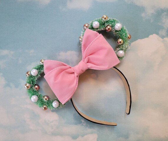 Soft Pink Flocked Christmas Wreath Mickey Ears  Christmas - Etsy | Etsy (US)