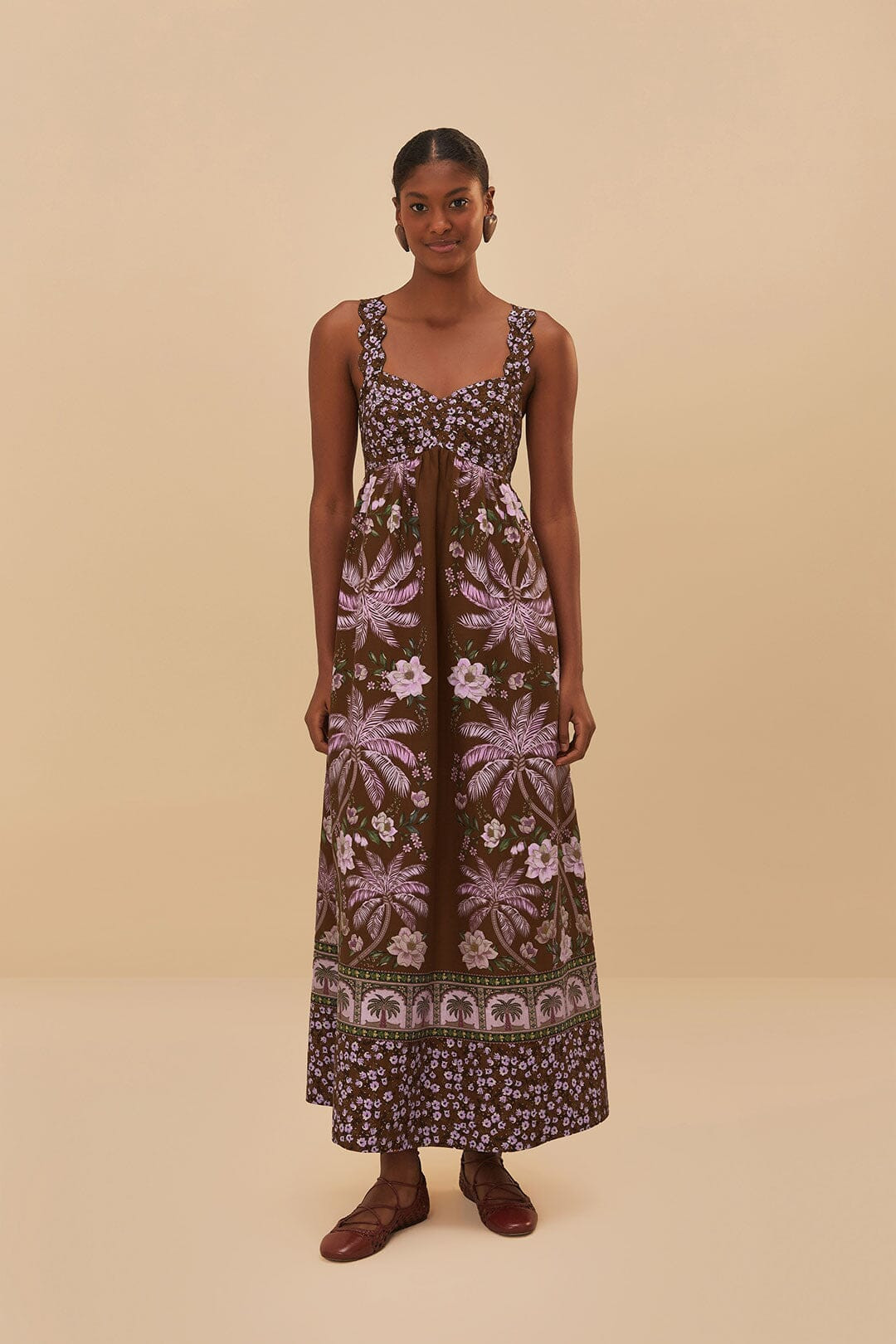 Brown Palm Dream LENZING™ ECOVERO™ Euroflax™ Maxi Dress | FarmRio (US)