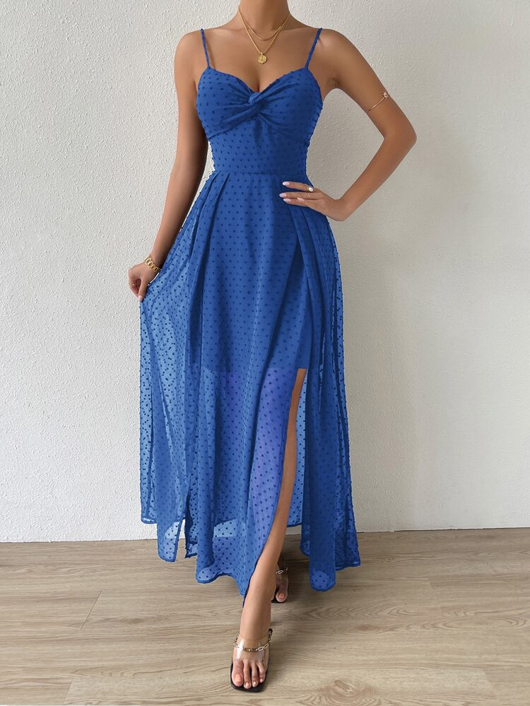 Swiss Dot Twist Front Tie Backless Wrap Cami Dress Without Belt | SHEIN