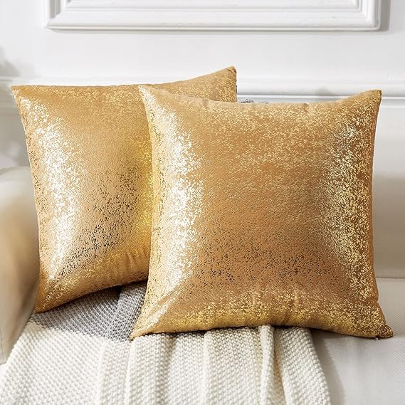 EUCIOR Gold Pillows Set of 2,Gold Throw Pillow Covers 22x22,Throw Pillows Gold Pillow Both Sides ... | Amazon (US)