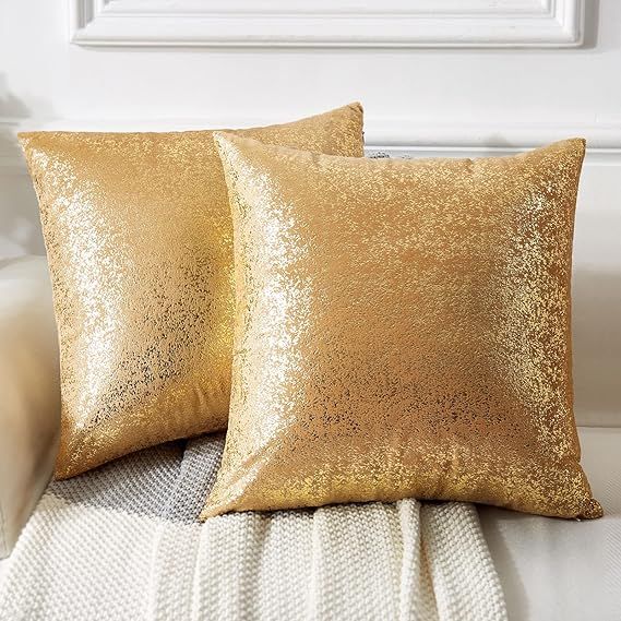 EUCIOR Gold Pillows Set of 2,Gold Throw Pillow Covers 22x22,Throw Pillows Gold Pillow Both Sides ... | Amazon (US)