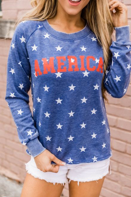 America Block Graphic Terry Sweatshirt Navy | The Pink Lily Boutique