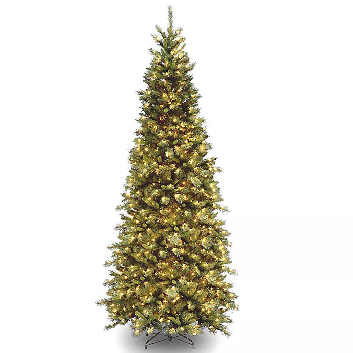 National Tree Company 10-Foot Pre-Lit Tiffany Fir Slim Christmas Tree with Clear Lights | Bed Bath & Beyond
