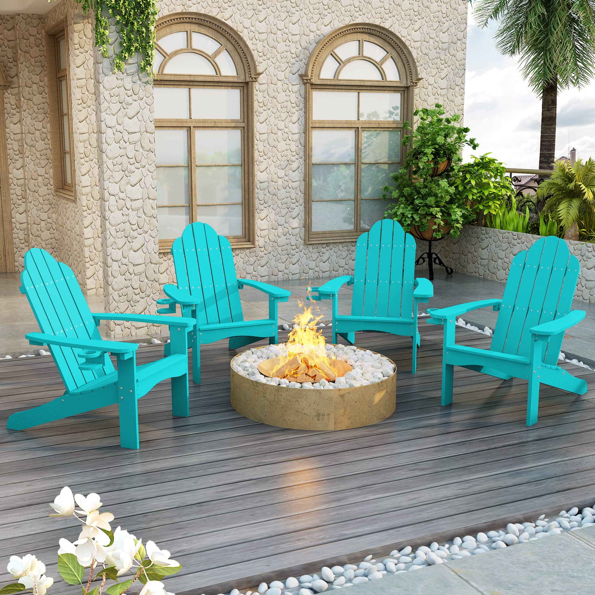 LUE BONA Adirondack Chairs Set of 4, Aruba Blue Weather Resistant Patio Chair, Adirondack Chairs ... | Amazon (US)