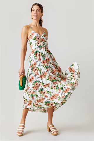 Vida Floral Open Back Tiered Midi Dress | Francesca's