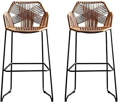 Beige Rattan Bar Stool Rattan Wicker Barstools Chair with Footrest & Back, Simple Style High Bar ... | Amazon (US)