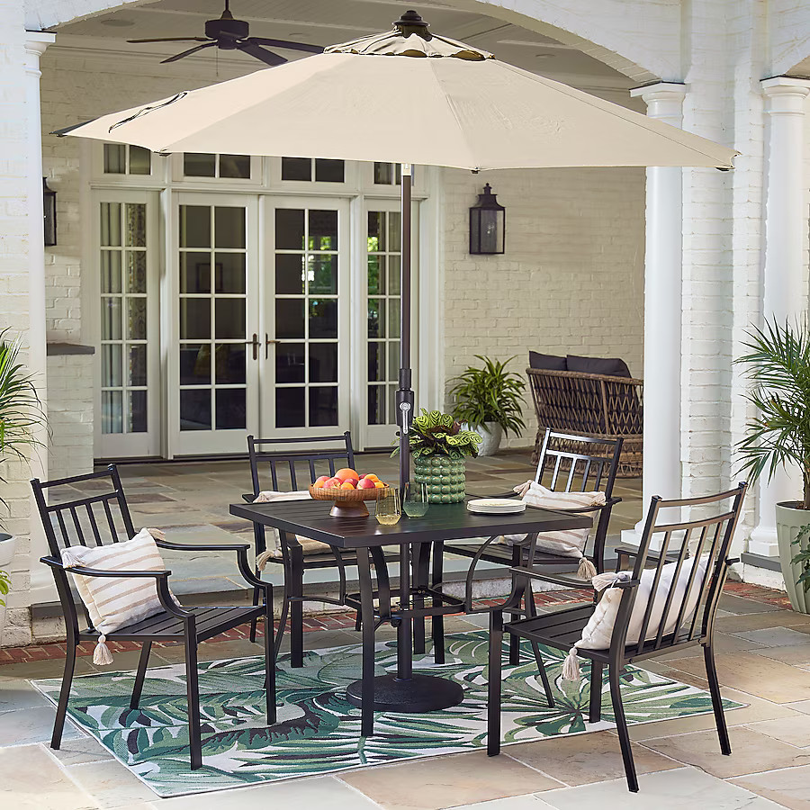 Style Selections Ashton 5 -Piece Black Patio Dining Set Steel Square Table with 4 Stationary Chai... | Lowe's