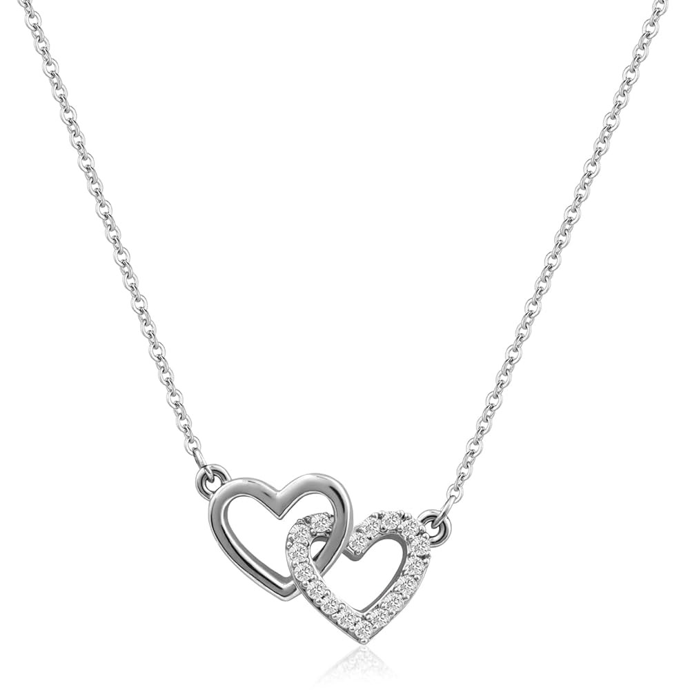 Tiny Double Heart Necklace Small Sterling Silver Cubic Zirconia Cute Dainty Love Pendant Heart Ne... | Amazon (US)