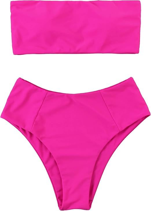 OMKAGI Women's 2 Pieces Bandeau Bikini Swimsuits Off Shoulder High Waist Bathing Suit High Cut | Amazon (US)