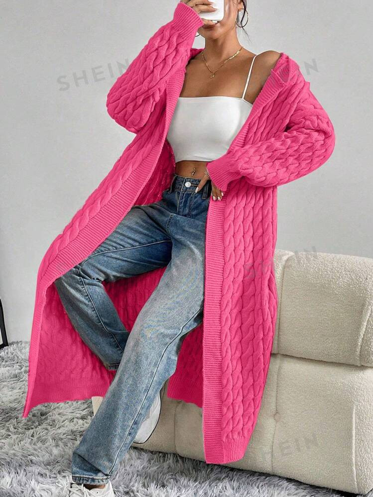 SHEIN MOOSTA Women Solid Color Drop Shoulder Long Sleeve Long Casual Hoodie Cardigan, Fashionable... | SHEIN