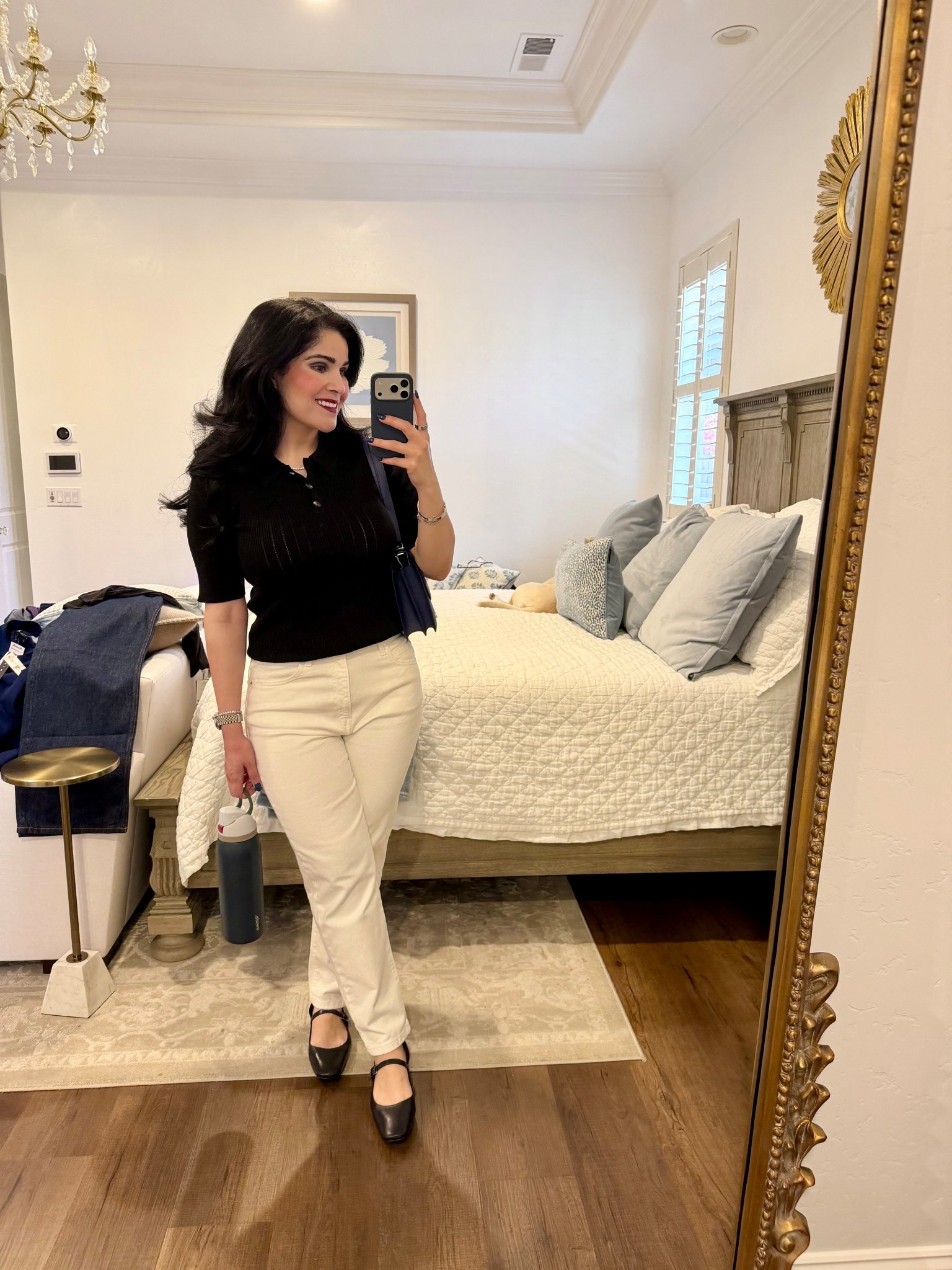 Today’s ootd with black Mary Jane flats, white mom jeans, and black polo top 

#LTKootd #LTKgrwm