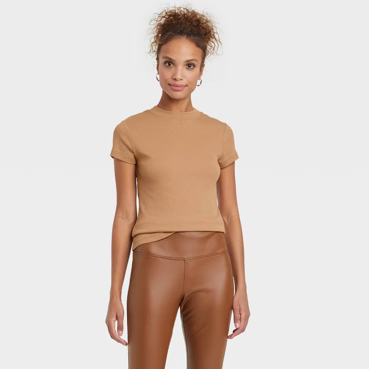 Women's Short Sleeve Slim Fit Ribbed T-Shirt - A New Day™ | Target