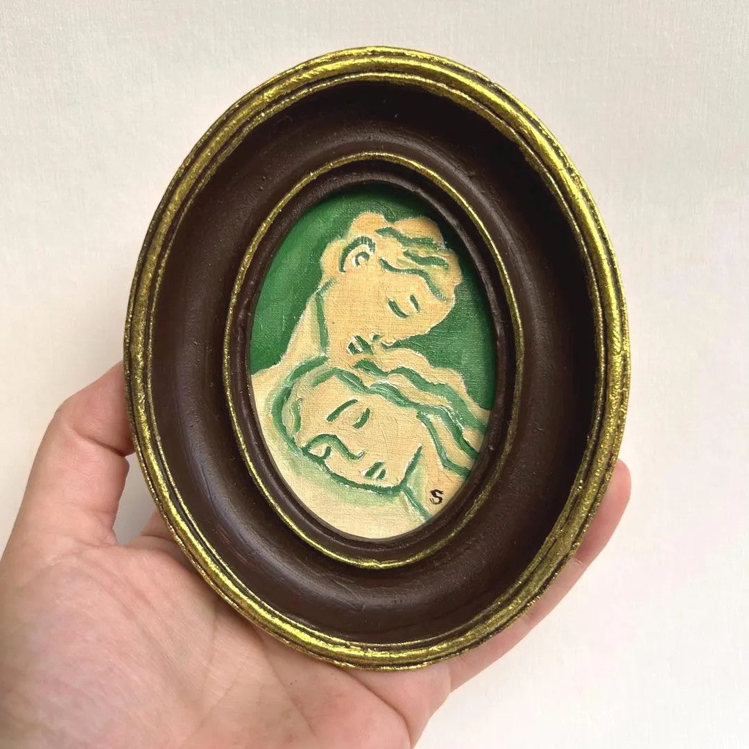 Original Signed Lovers Abstract Oil Painting 4x5 Framed Handmade, Small Oil Painting, Vintage Can... | Etsy (US)