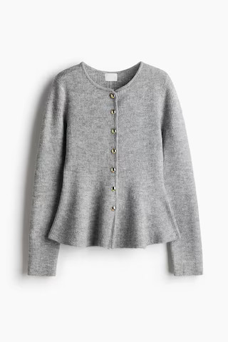 H & M - Rib-Knit Peplum Cardigan - Gray | H&M (US + CA)