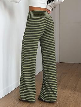 ZAFUL Women's Striped Pants Casual Fold Waist Wide Leg Pants Lightweight Comfy Stretchy Loose Lou... | Amazon (US)