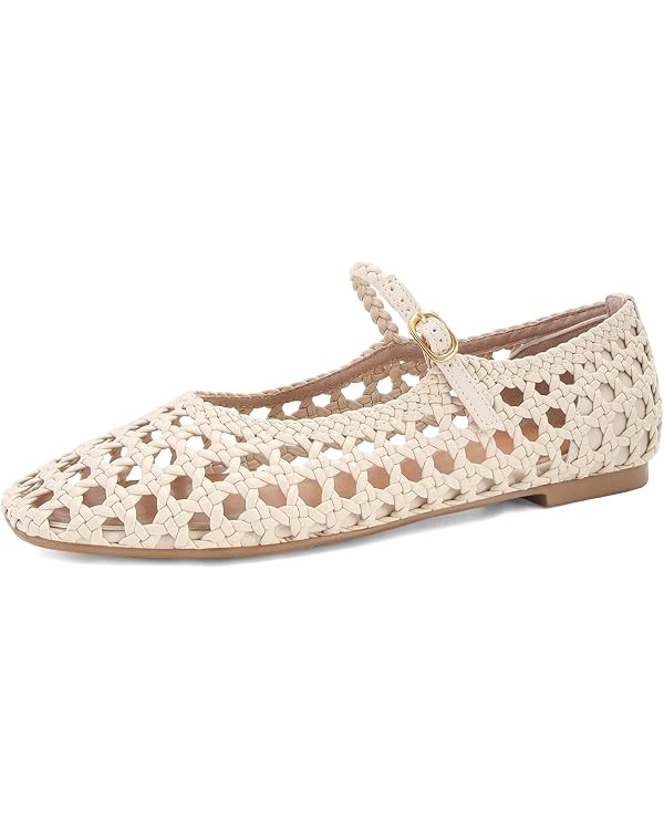 MICIFA Woven Mesh Ballet Flats for Women Round Toe Mary Jane Flats Buckle Strap Ballerina Flats C... | Amazon (US)