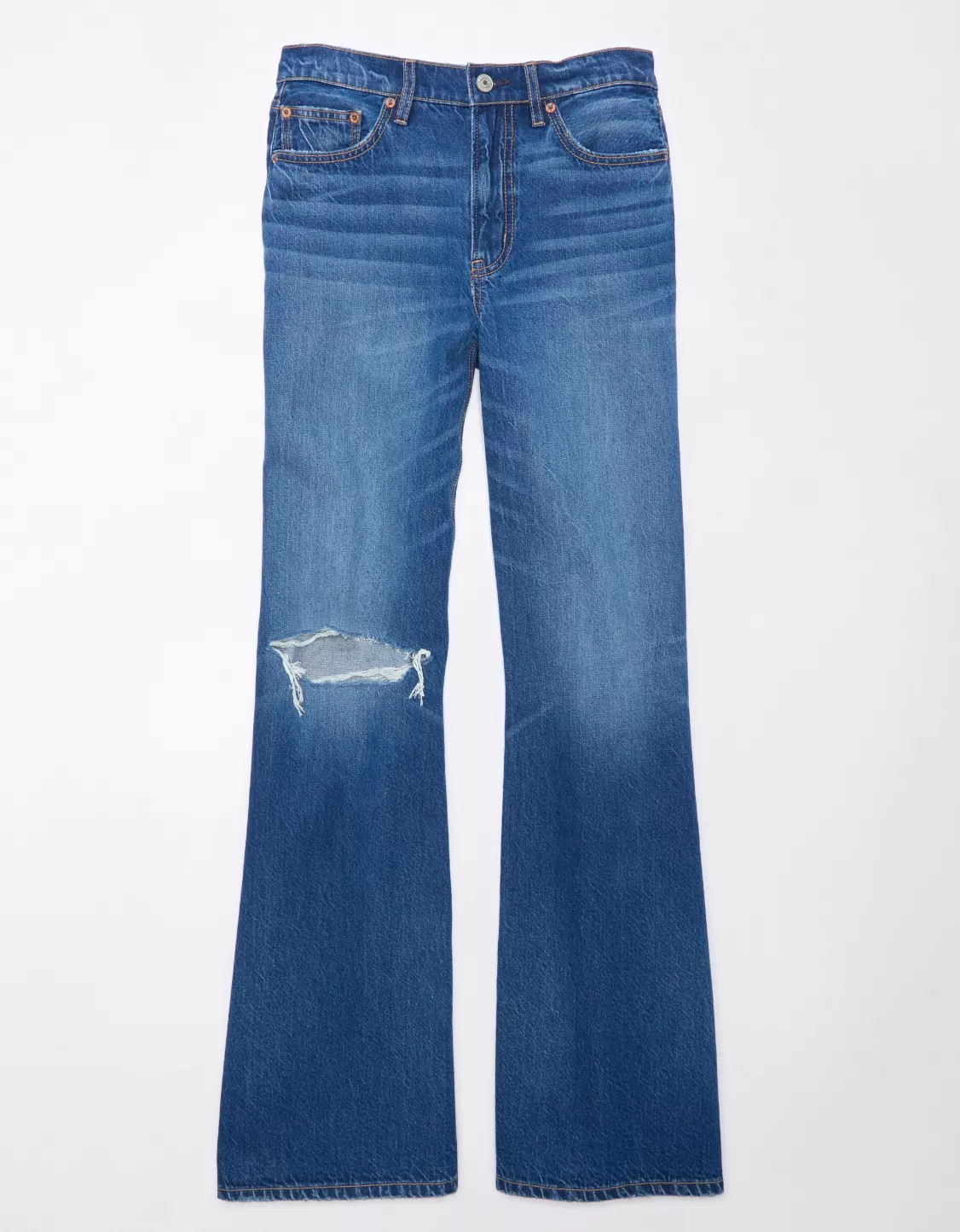 AE Dreamy Drape Strigid Ripped Low-Rise Baggy Flare Jean | American Eagle Outfitters (US & CA)