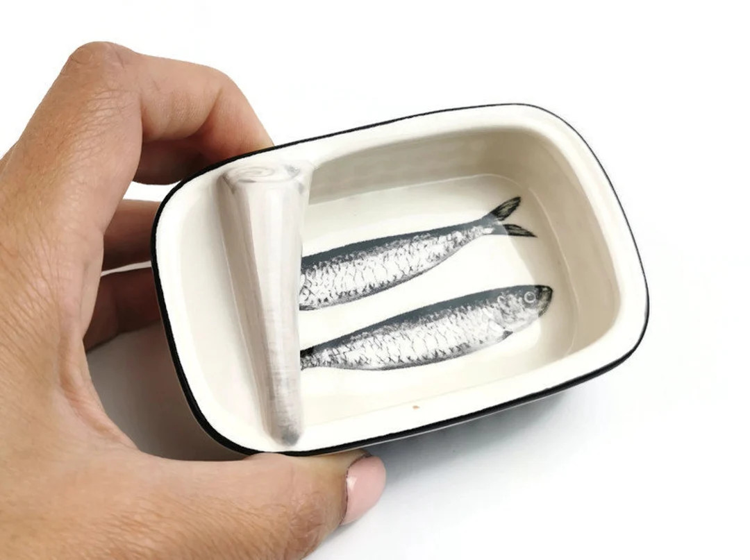 Blue Ceramic Can With Sardines Home Decor 11.57cm - Etsy | Etsy (US)