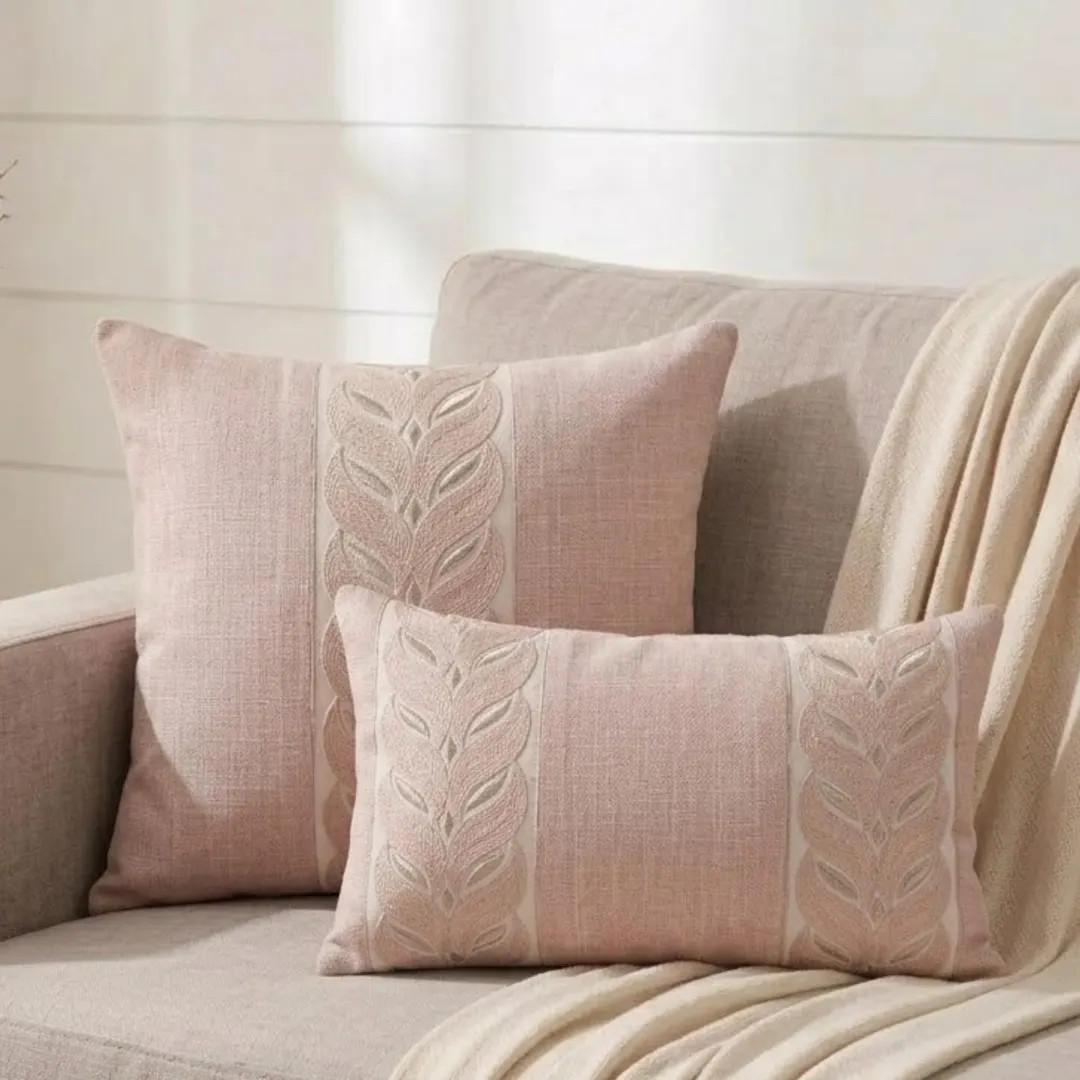 Blush Linen Embroidered Braided Panel Throw Pillow Cover I Farmhouse Bedroom Living Room Decor I ... | Etsy (US)