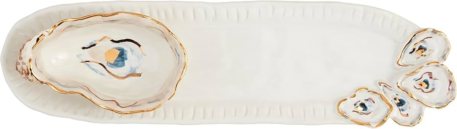 Mud Pie 4" x 14" | dip 2" x 5" Oyster Tidbit and Tray Set, White | Amazon (US)