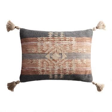 Gray and Rust Kilim Nova Indoor Outdoor Lumbar Pillow | World Market