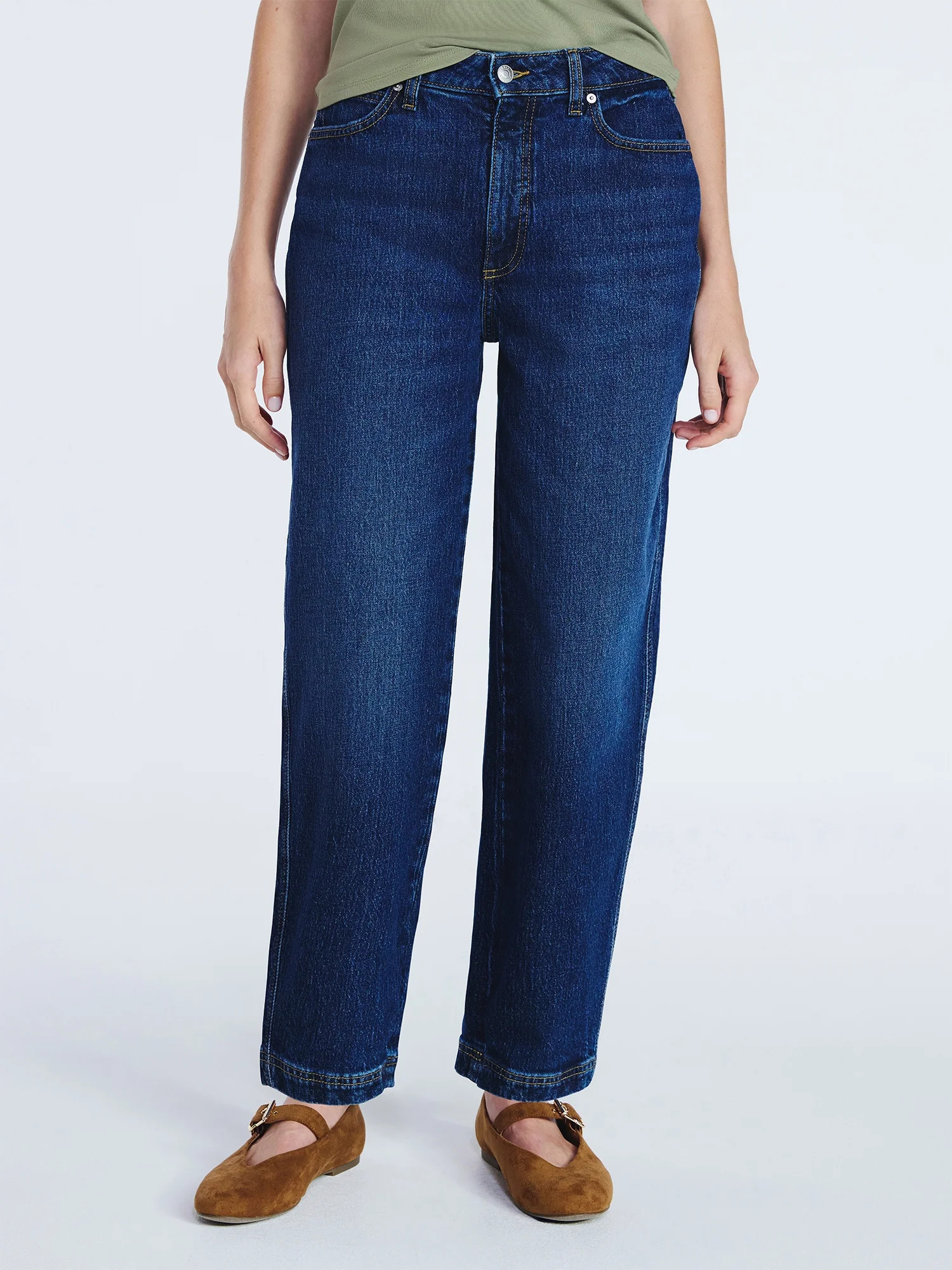 Free Assembly Women's Mid Rise Wide Hem Barrel Jeans, 28" Inseam, Sizes 0-20 | Walmart (US)