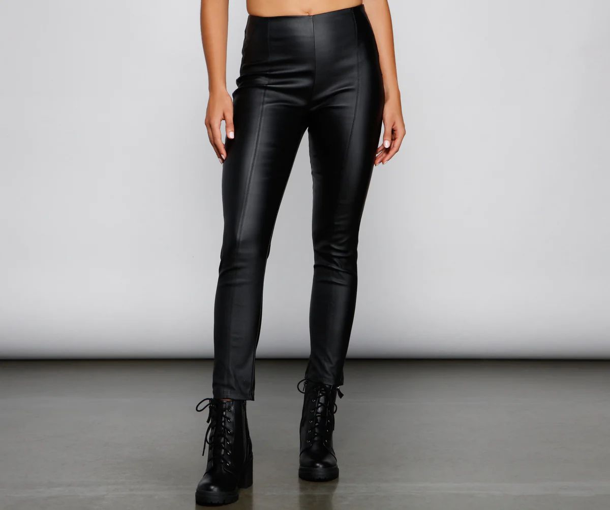 Edgy Appeal Faux Leather Coated Skinny Pants | Windsor Stores