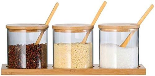 Growment Sealed Storage Tank Three-Piece Set with Bamboo Lid and Tray with Spoon Kitchen Storage ... | Amazon (UK)