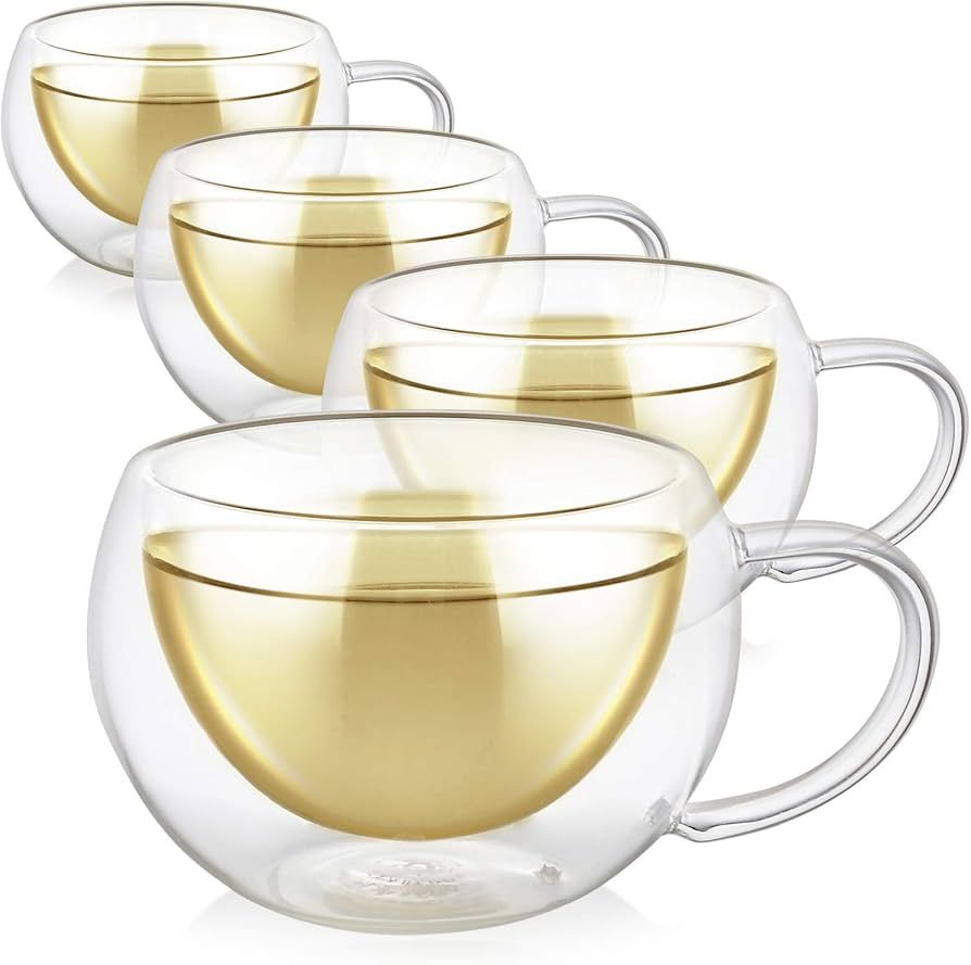 Teabloom Modern Classic Insulated Cups – 6 oz / 200 ml – Set of 4 Double Walled Glass Cups fo... | Amazon (US)
