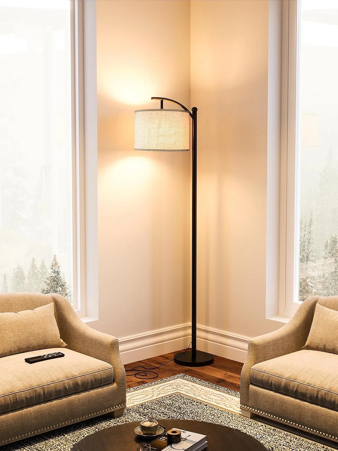 Dimmable Floor Lamp With Remote Control, Adjustable Brightness & Color Temperature, Linen Lampshade, Easy Assembly, 9W LED Bulb Included | Wayfair North America
