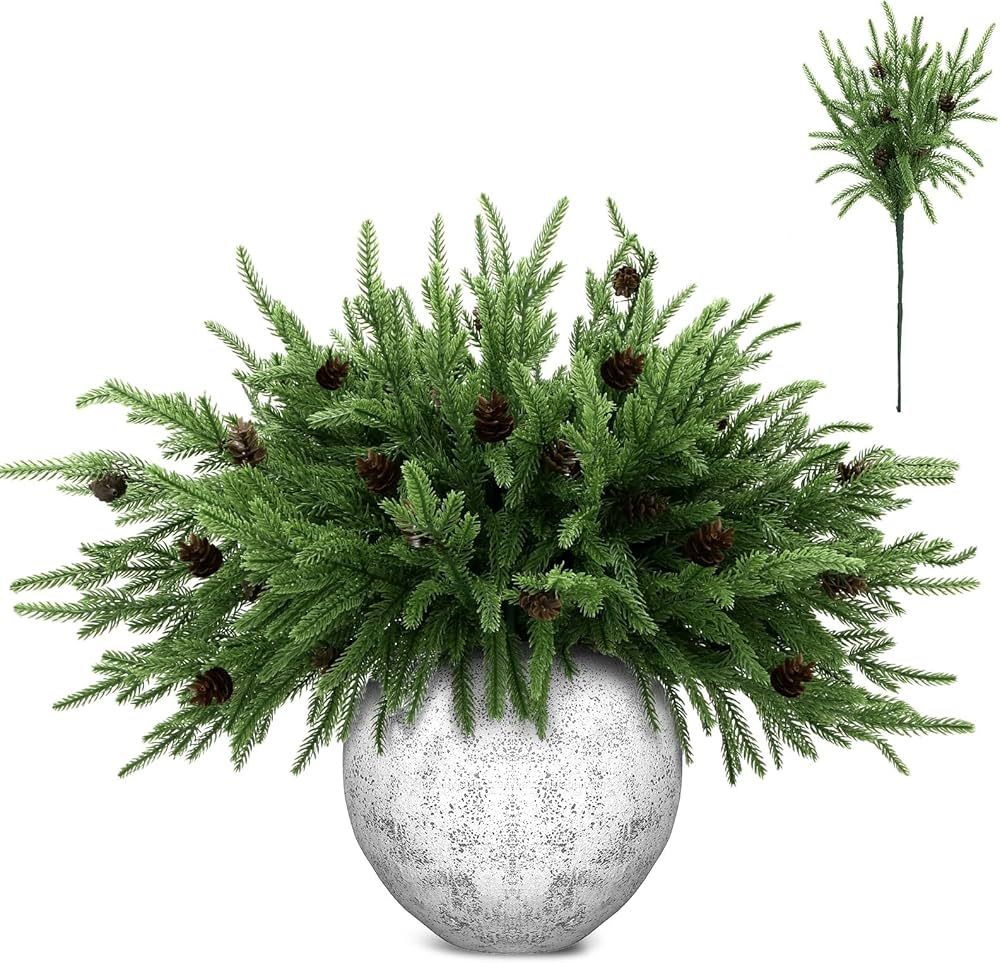 6Pcs 18" Norfolk Pine Stems Real Touch Christmas Pine Branches with Pine Cone Artificial Norfolk ... | Amazon (US)