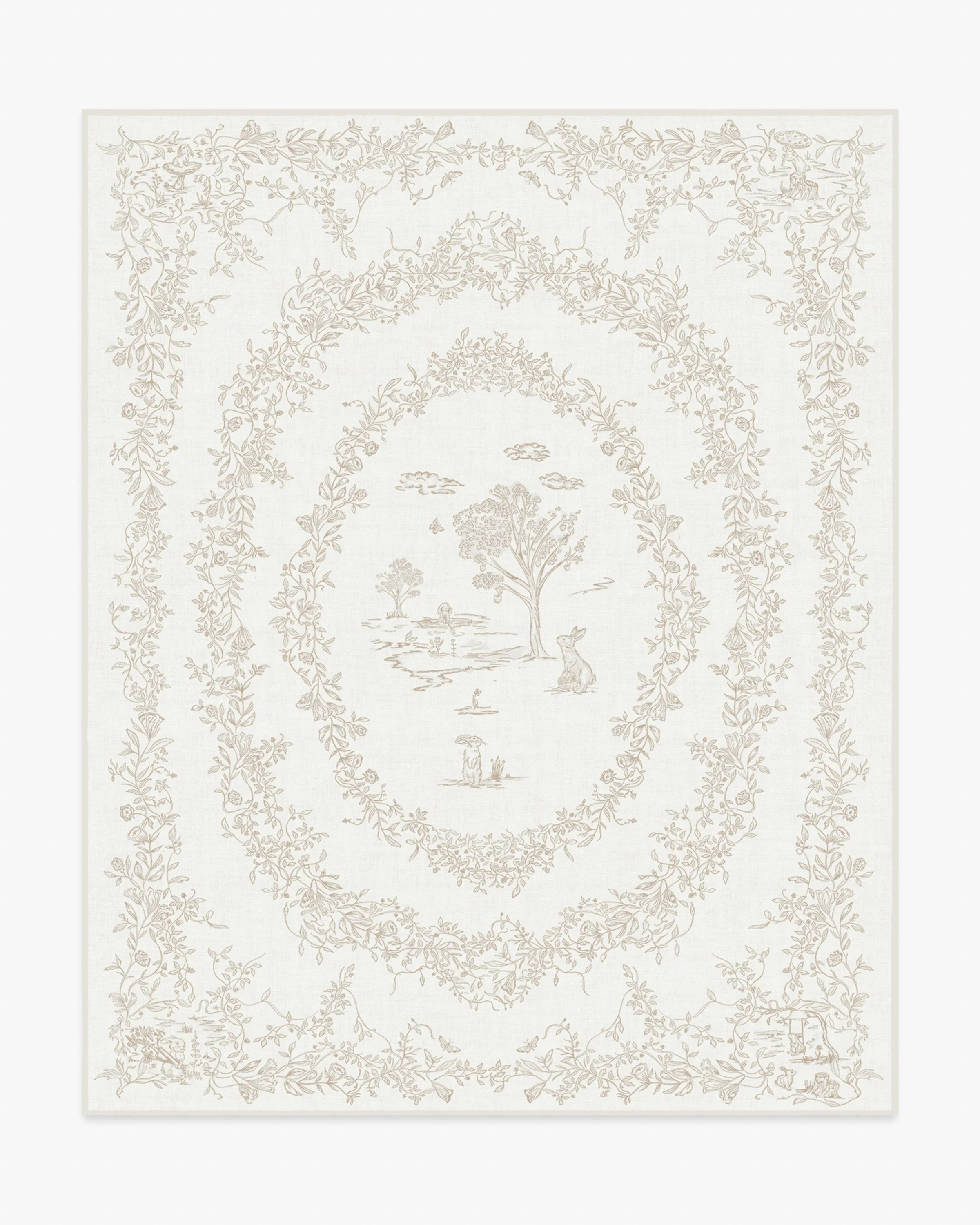 Bashful Bunny Toile Ivory Flatwoven Rug | Ruggable