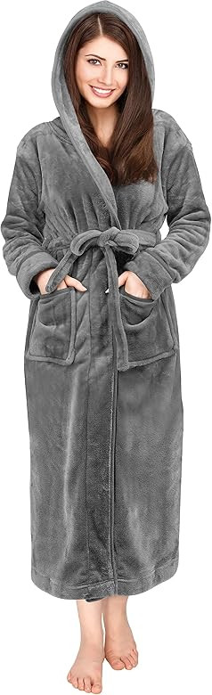 NY Threads Women Fleece Hooded Bathrobe - Plush Long Robe | Amazon (US)