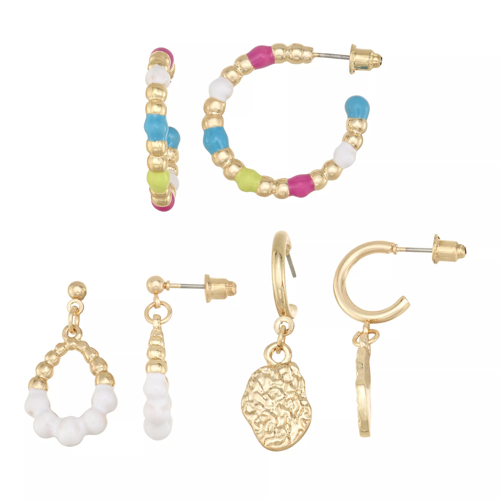 Emberly 3-Pair Gold Tone Mixed Earring Set | Kohl's