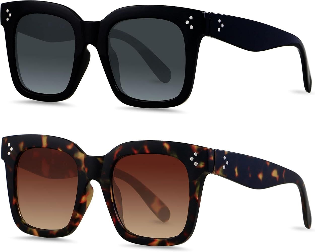 ANDWOOD Oversized Sunglasses for Women Big Large Square Wide Frame Shades Retro Trendy Fashion UV Pr | Amazon (US)