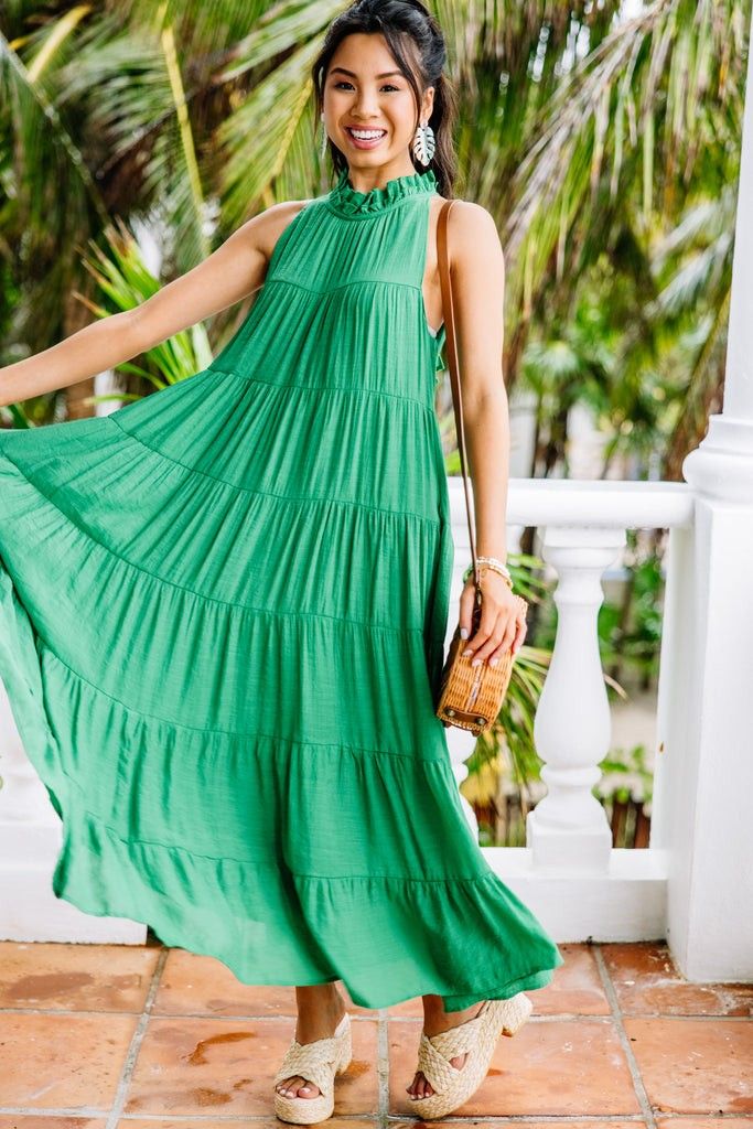 Come To Me Green Tiered Midi Dress- Green Outfit | The Mint Julep Boutique