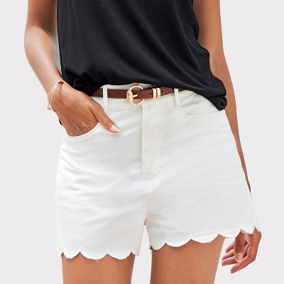 Women's Scallop Trim Shorts - LASCANA - White Solid SMALL | Target
