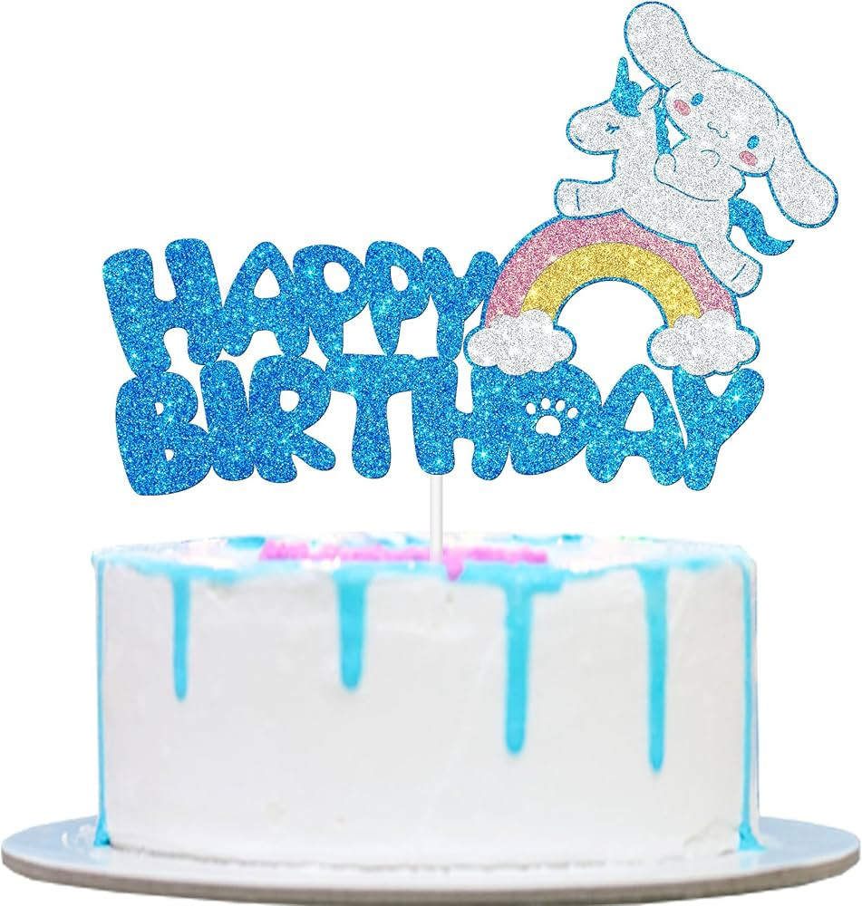 Blue Glitter Cartoon Birthday Cake Topping, Kids Birthday Cake Decoration (blue) | Amazon (US)