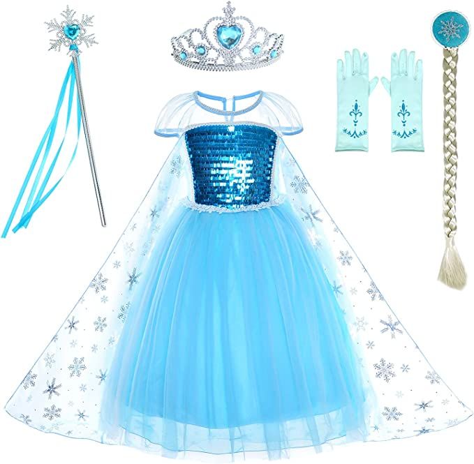 Party Chili Princess Costumes Birthday Dress Up for Little Girls with Crown,Mace,Gloves Accessori... | Amazon (US)