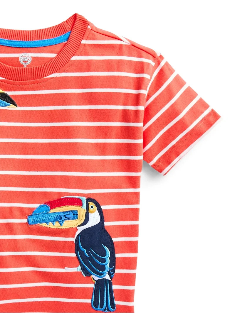 Wonder Nation Toddler Boys Short Sleeve Striped Graphic Tee with Zipper Pocket, Sizes 12M-5T | Walmart (US)