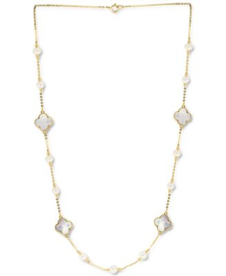 Effy Mother-of-Pearl & Freshwater Pearl (4-1/2mm) 18" Necklace in 14k Gold - K Yellow Gold | Macy's