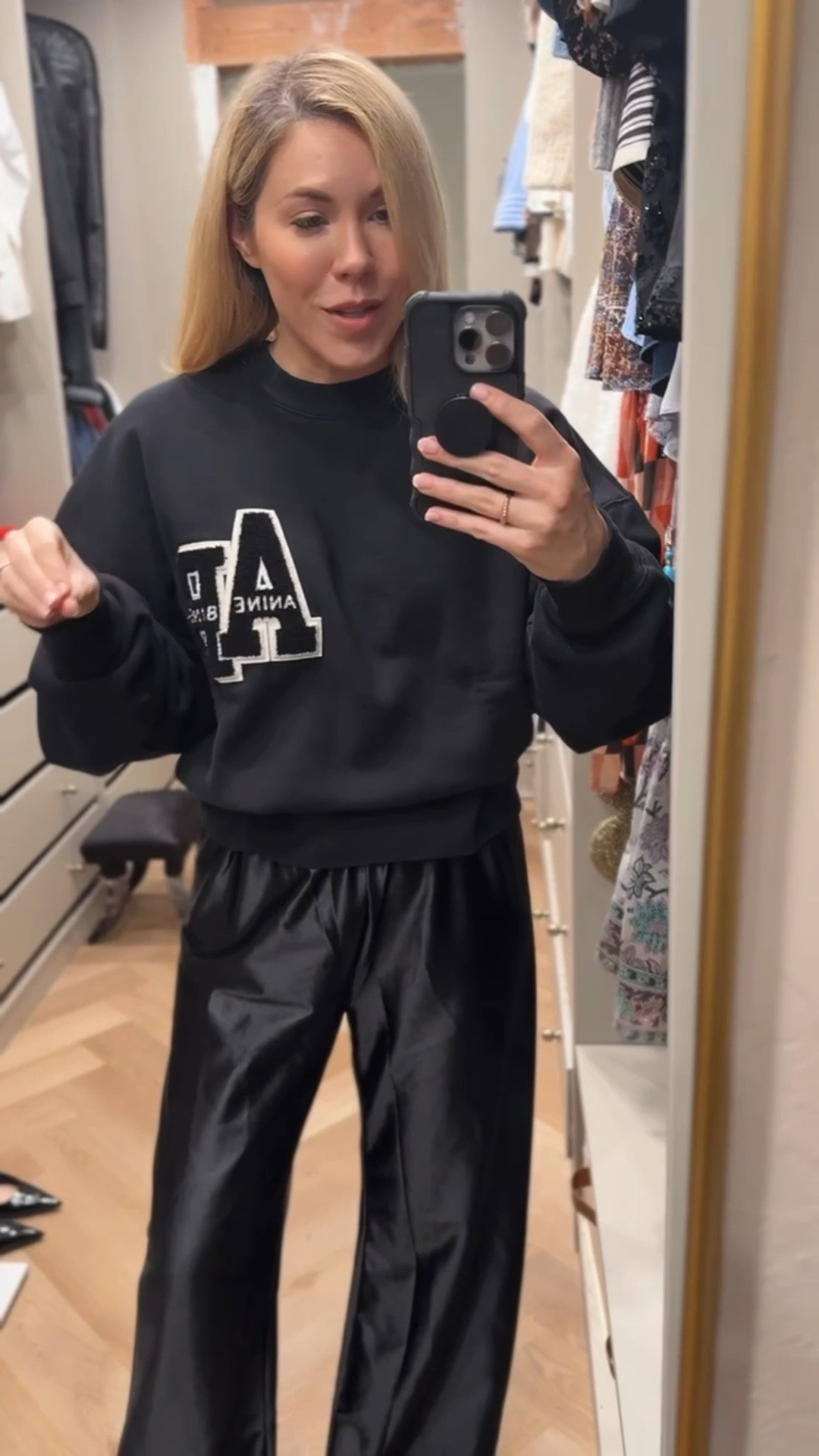 Anine Bing sweatshirt
Amazon pants 
#ltkitbag
#LTKStyleTip

#LTKFindsUnder100 #LTKSeasonal