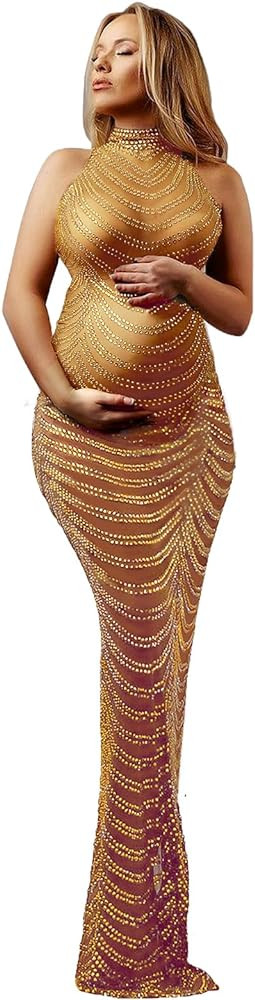 Dedysler Maternity Photography Gown Sleeveless Sexy Shiny Rhinestone Photoshoot Dress for Baby Sh... | Amazon (US)