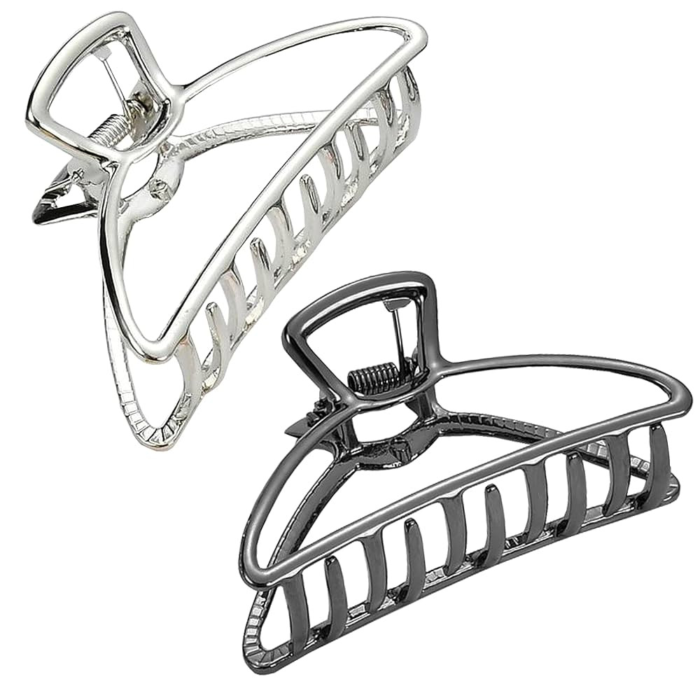 HH&LL Hair Clips, Metal Hair Claw Barrette Clamp Jaw for Women (2, Black+ Silver) | Amazon (US)