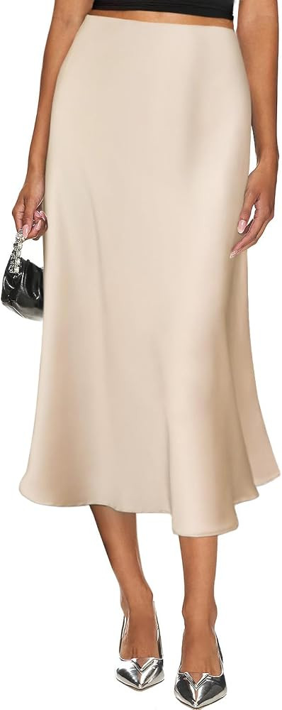 Women's Silk Satin Midi Skirt Elastic High Waisted A-Line Cheetah Print Leopard Long Skirts for W... | Amazon (US)