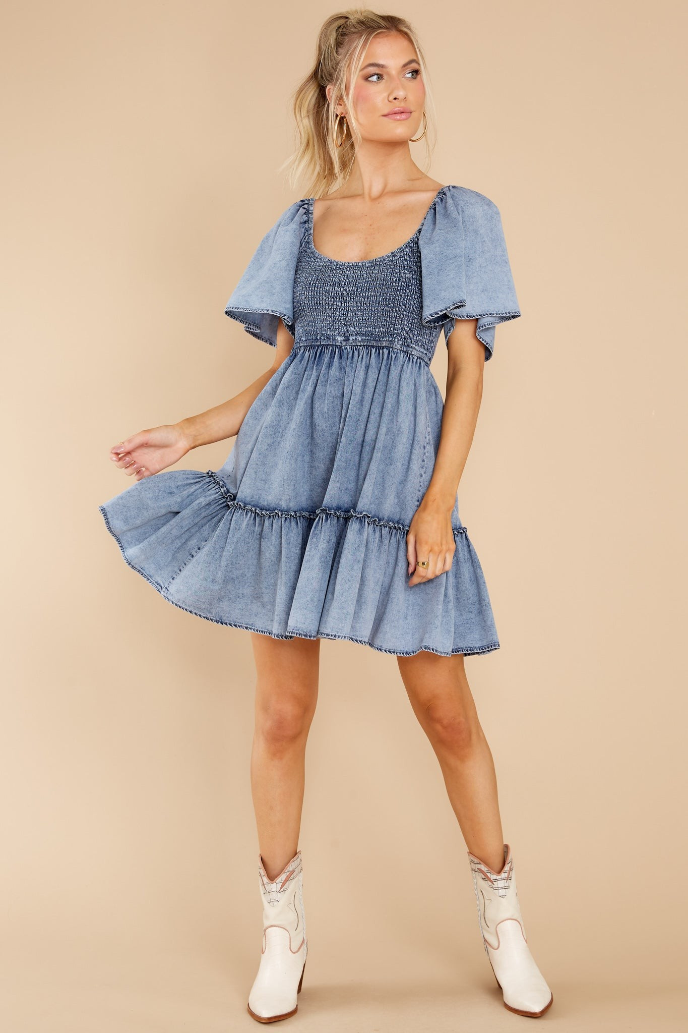 Hello Cutie Pie Chambray Dress- Rodeo Dress | Red Dress 
