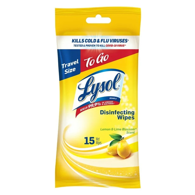 Lysol Household Disinfecting White Wipes, Lemon & Lime Blossom Scent, To-Go Flatpack, 15 Count | Walmart (US)
