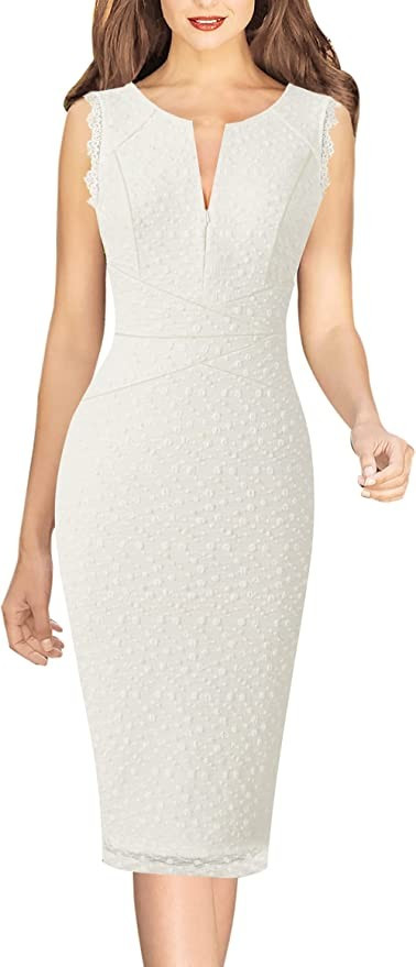 VFSHOW Womens Front Zipper Slim Work Office Business Cocktail Party Pencil Dress | Amazon (US)