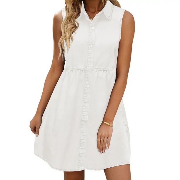 Vetinee Babydoll Jean Dresses for Women Light Wash Tiered Swing Shirt Dress Brilliant White Size ... | Walmart (US)