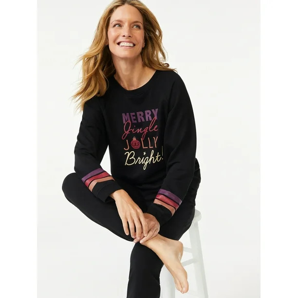 Joyspun Women's French Terrycloth Holiday Pajama Gift Set, 2-Piece, Sizes up to 3X - Walmart.com | Walmart (US)